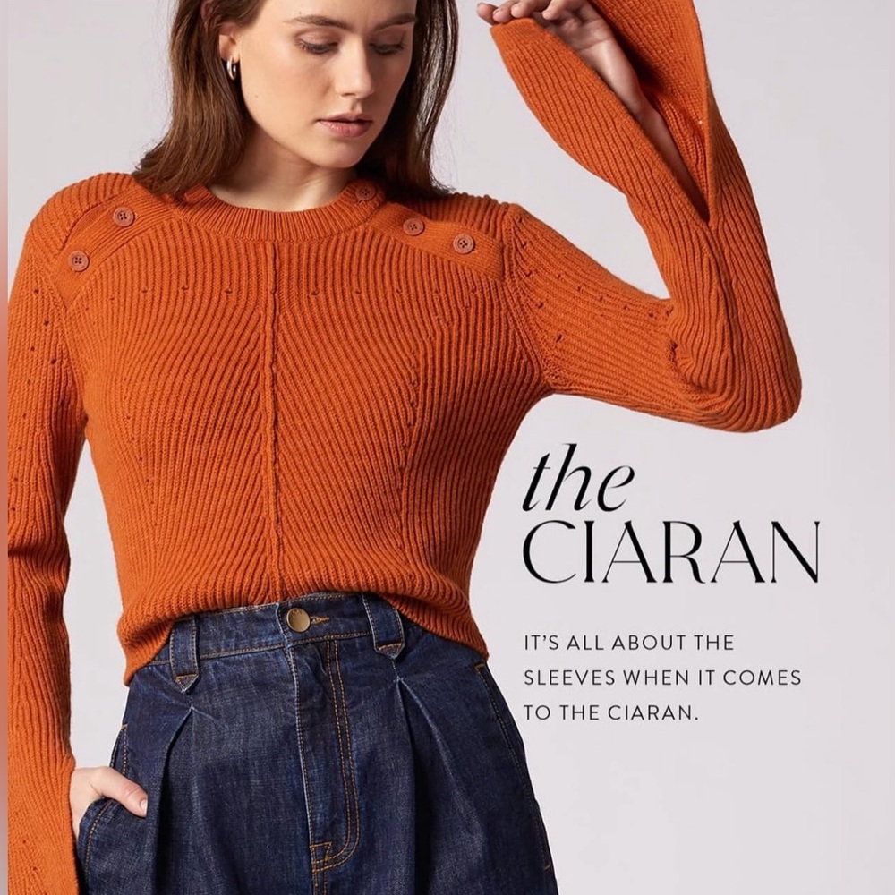NWT | JOIE Ciaran Long Wide Slit Sleeve Knit Sweater in Pumpkin Cinnamon Copper
